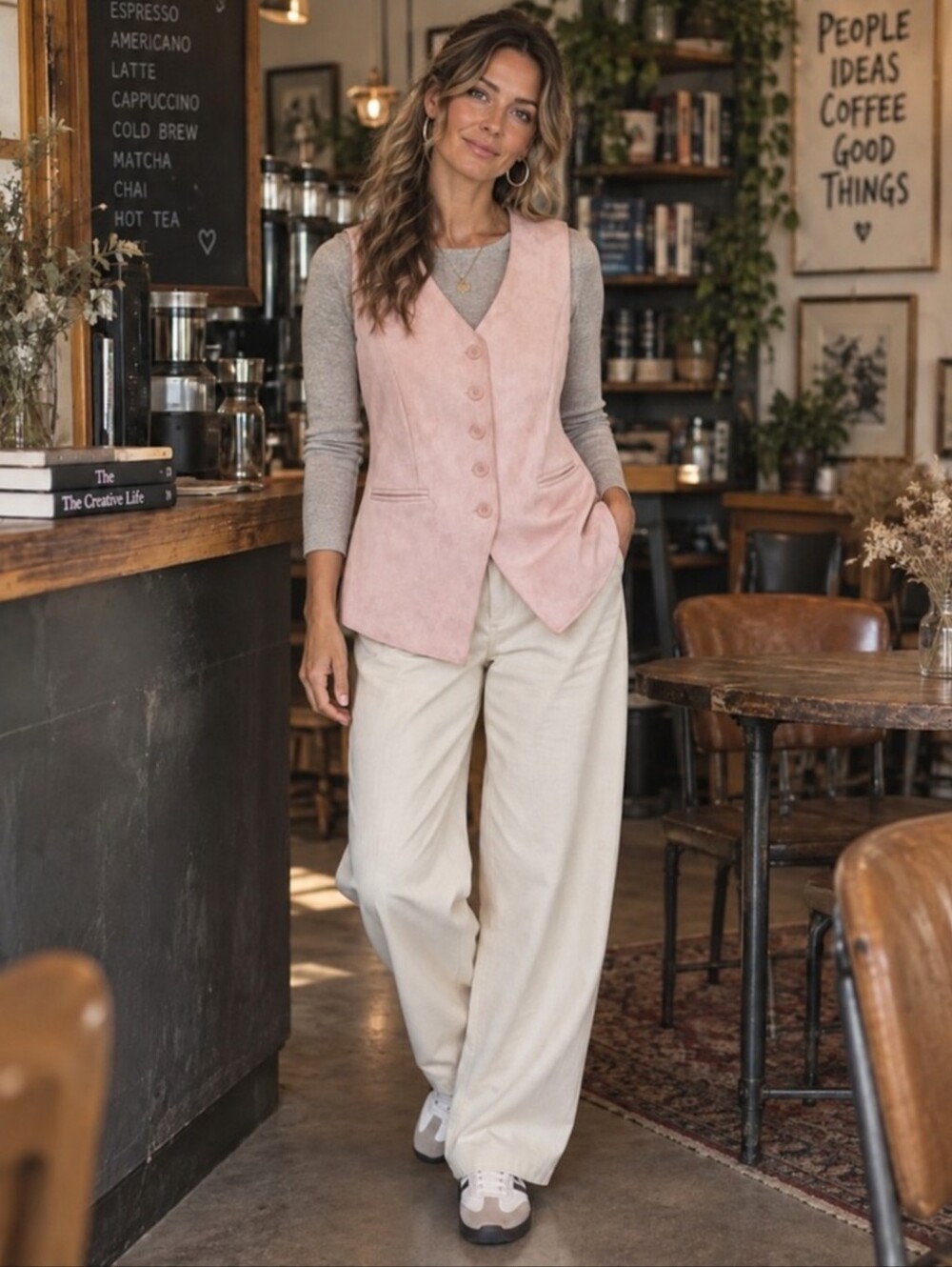 Blush Pink Faux Suede Longline Vest Romantic Boho M